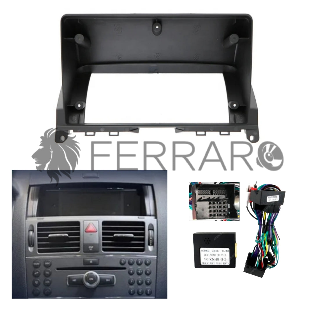 Kit Montaggio Autoradio 9"Pollici Mercedes Classe C W204 (2007-2011), Mascherina, Cablaggio per Autoradio Android