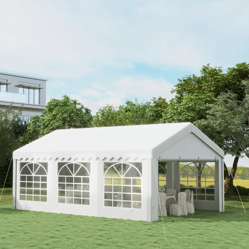 Outsunny Tendone per Feste 6x4m con Pareti Rimovibili, Porte e 6 Finestre, Bianco