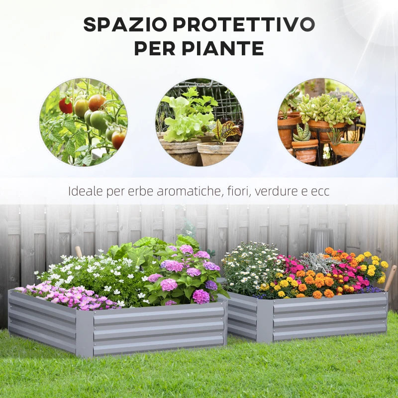 Outsunny Set di 2 Letti per Orto Rialzati con Fondo Aperto per Piante e Ortaggi, in Acciaio, 100x100x30 cm, Grigio