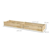 Outsunny Letto Rialzato per Orto e Giardino con Divisorio Interno e Fondo Aperto, 237x60x25cm, Legno Naturale