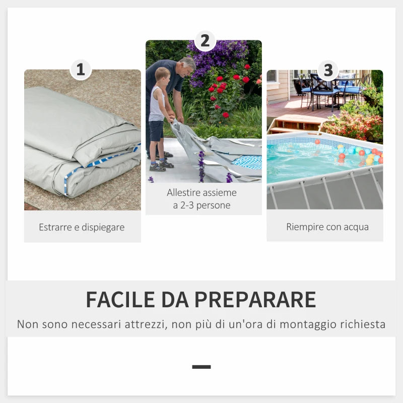 Outsunny Piscina Fuori Terra in Acciaio e PVC Rinforzato con Filtro, 580x310x122cm, Grigio Chiaro