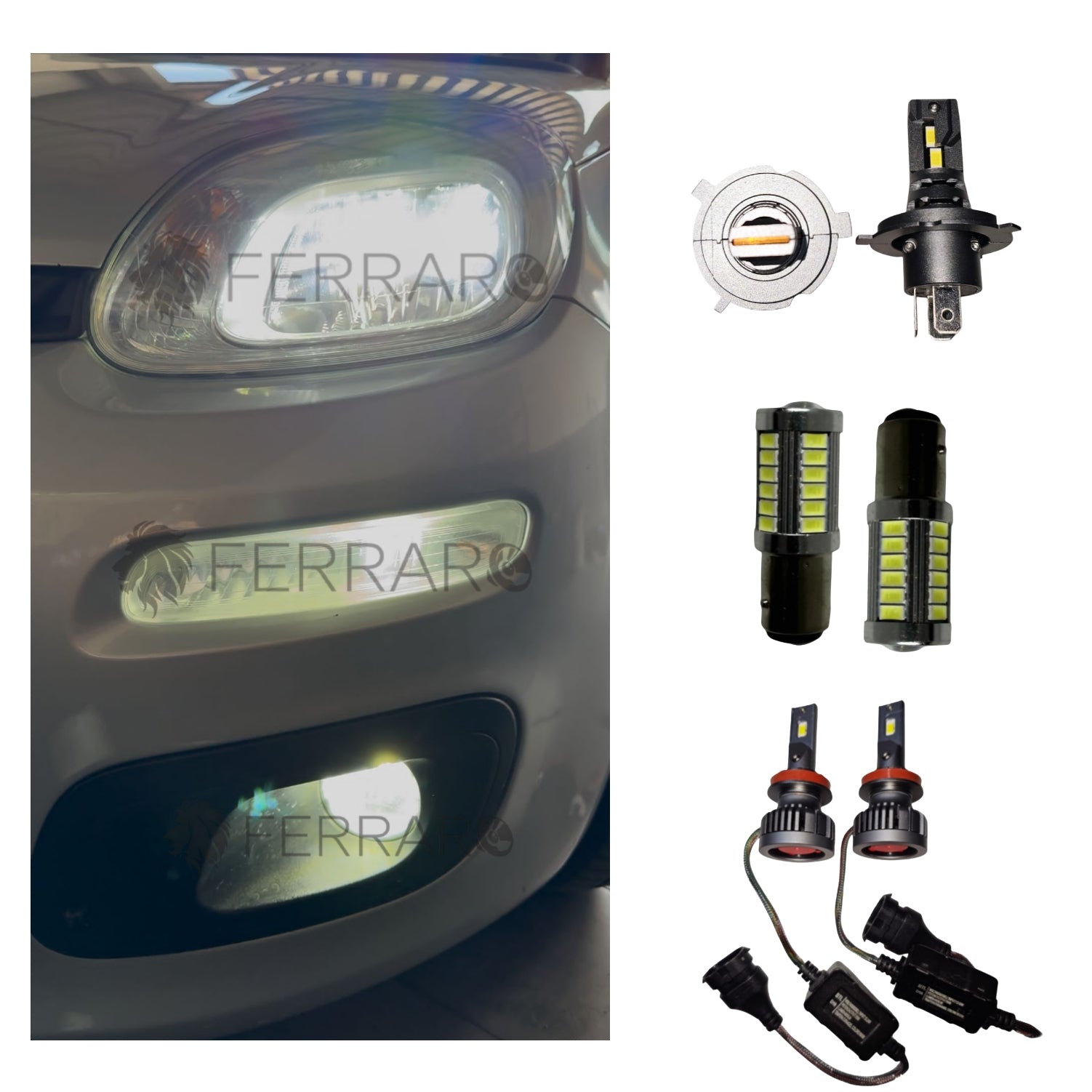 Conversione Fari FULL LED | Fiat Panda 3a Serie | Led H4 + Led Fendinebbia H11 + Led Luci Diurne BAY15D