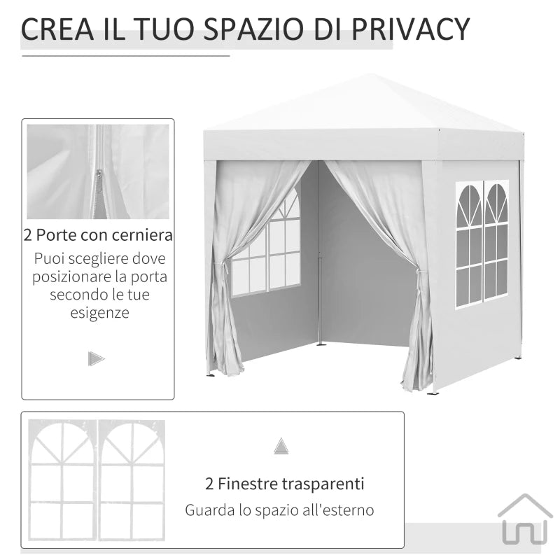 Outsunny Gazebo Pieghevole Pop Up 2x2 m con 4 Pareti Rimovibili in Poliestere e Acciaio, Bianco