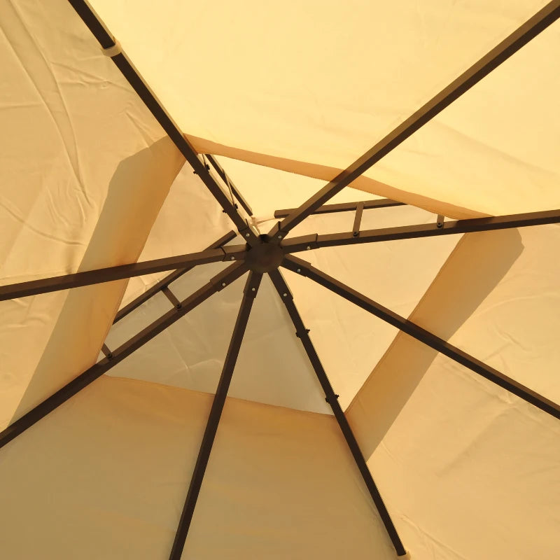 Outsunny Gazebo da Giardino 3 x 3m con 4 Tende Laterali e Doppio Tetto Beige