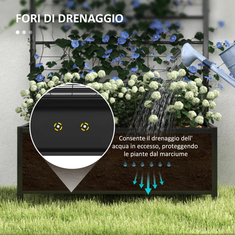 Outsunny Letto per Orto Rialzato con Traliccio per Piante Rampicanti in Acciaio Zincato, 90x40x120 cm, Nero