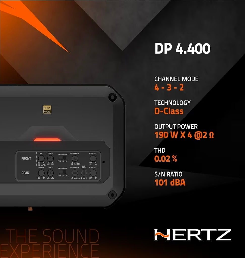 Hertz Sound Amplificatore CP 4.800 4 Canali 4x190w, CK 165, CX 165, Set Cavi, per Fiat Grande Punto