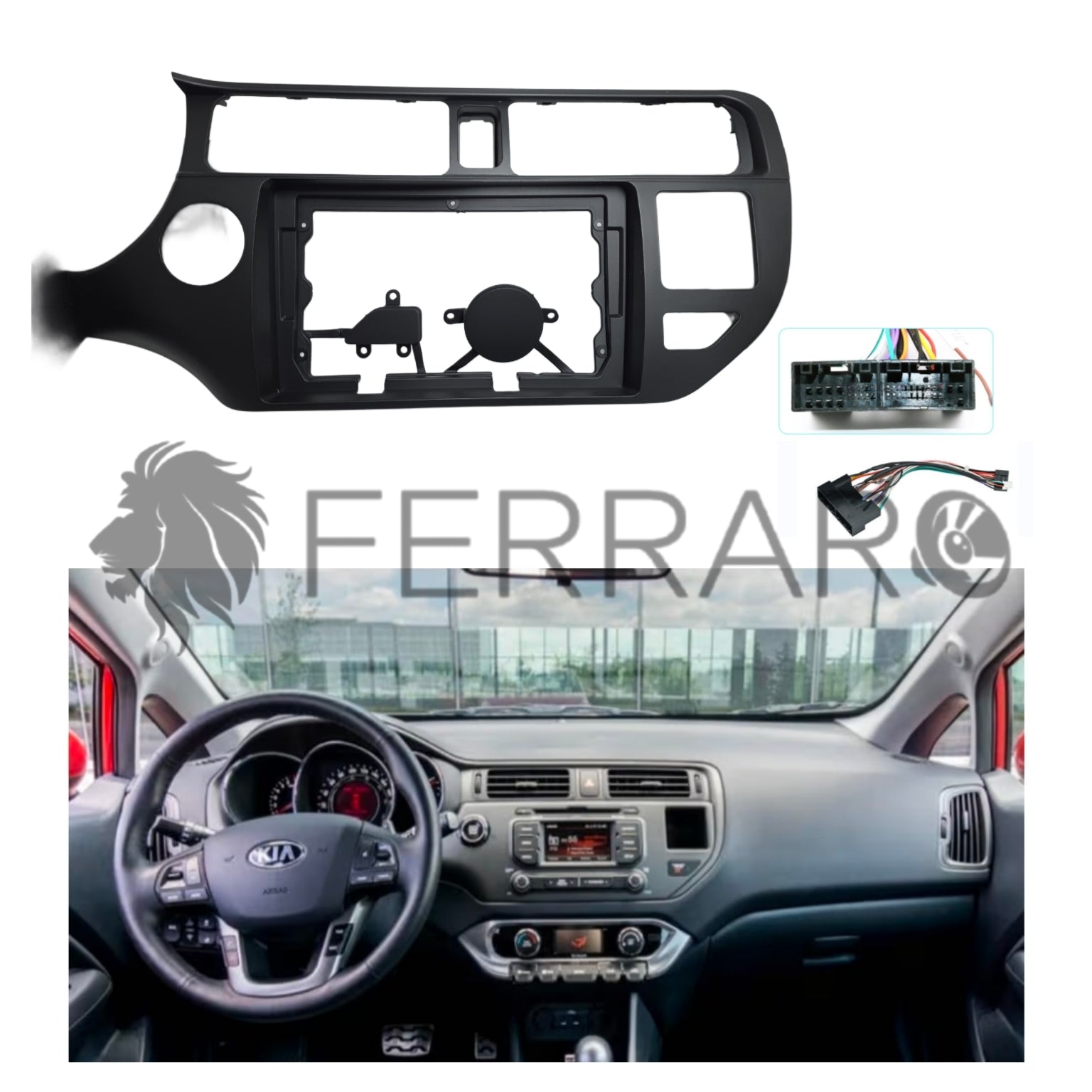 Kit Montaggio Autoradio 9"Pollici Kia Rio (2011-2015) Mascherina, Cablaggio per Autoradio Android