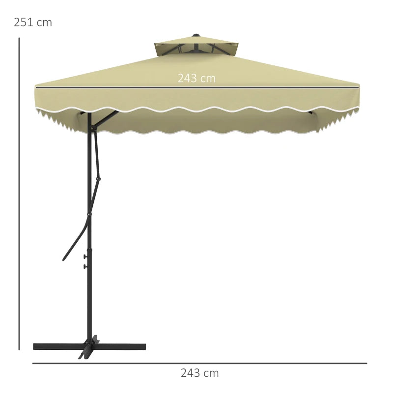 Outsunny Ombrellone Decentrato 2.5x2.5 m con Base a Croce e Apertura a Manovella, in Metallo e Poliestere Beige