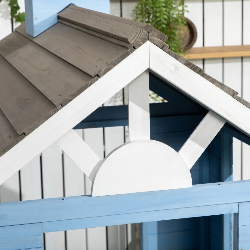 Outsunny Casa per Bimbi 3-7 Anni con Staccionata, Portavasi, Porta e Finestre, in Legno di Abete, 151x112.5x142 cm, Blu