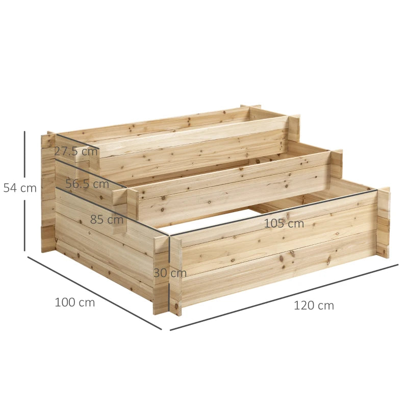 Outsunny Fioriera in Legno di Abete a 3 Livelli, Cassetta per Orto Rialzato da Esterno, 120x100x54cm