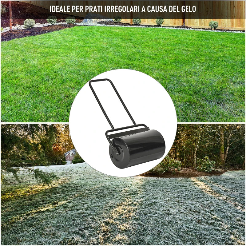 Outsunny Rullo da Giardino Φ32x50cm in Metallo Impermeabile Nero, Serbatoio Fino 38 Litri (Acqua o Sabbia)