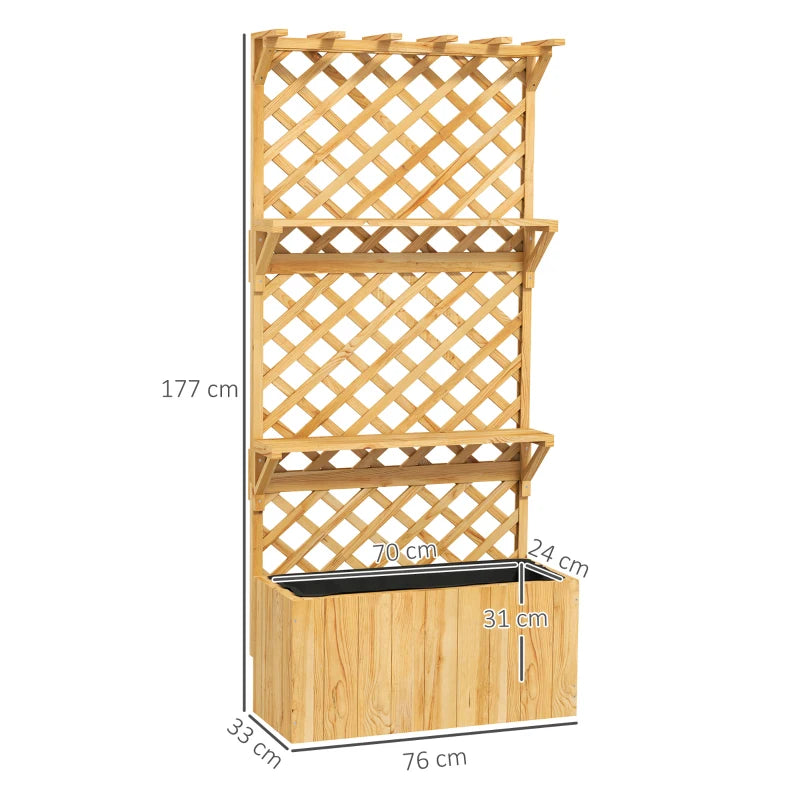 Outsunny Fioriera con Traliccio per Rampicanti, Fori di Drenaggio e 2 Mensole, in Legno di Abete, 76x33x177 cm