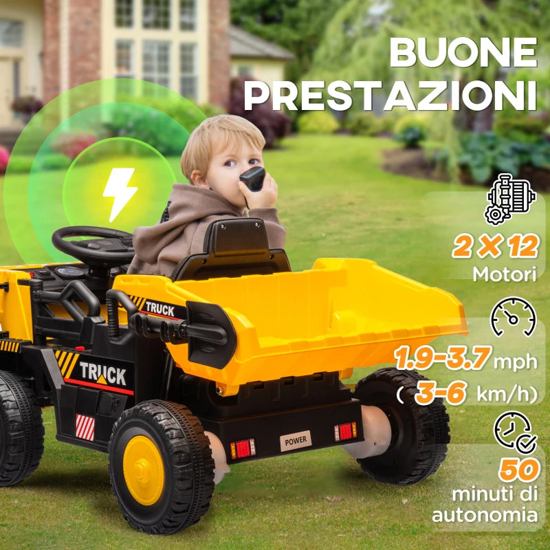 AIYAPLAY Camion per Bambini 3-5 Anni con Motore 12V, Macchina Elettrica per Bambini con Musica e Fari, Giallo