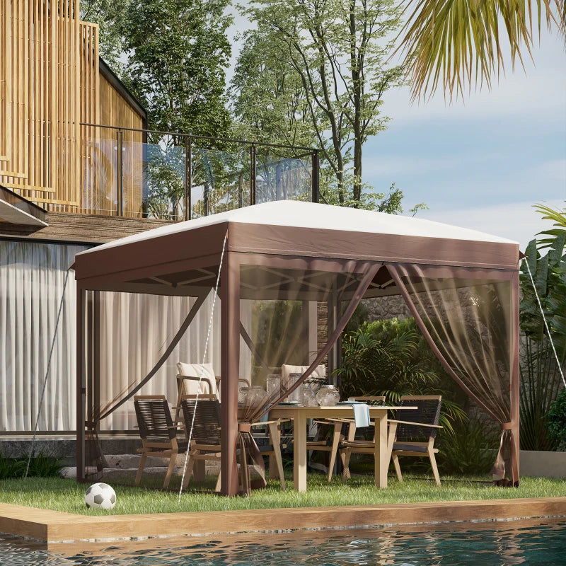 Outsunny Gazebo da Giardino 3x3 m con Zanzariera e Borsa da Trasporto con Ruote, Color Crema