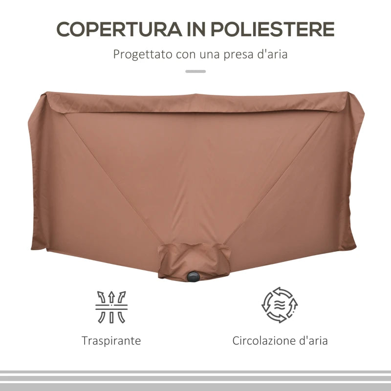 Outsunny Ombrellone Semicircolare 2.3x1.3 m da Terrazza e Giardino per Parete con Manovella, Caffè