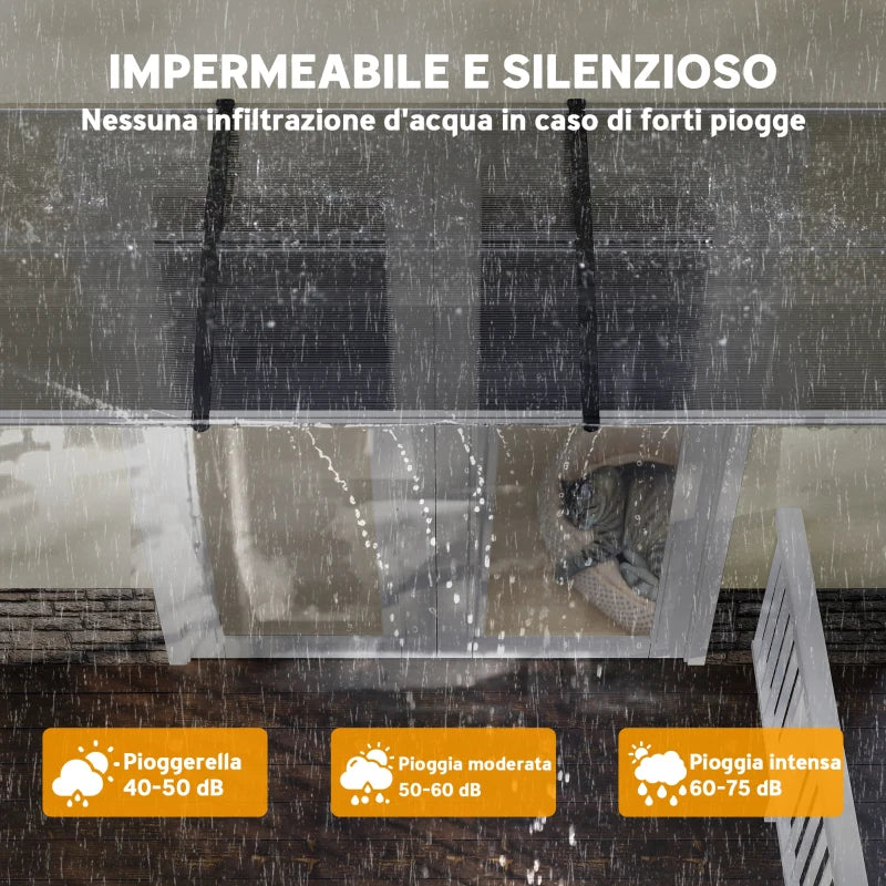 Outsunny Tettoia in Policarbonato e Alluminio per Balconi, Finestre e Porte, 303x96x27 cm, Nero e Trasparente
