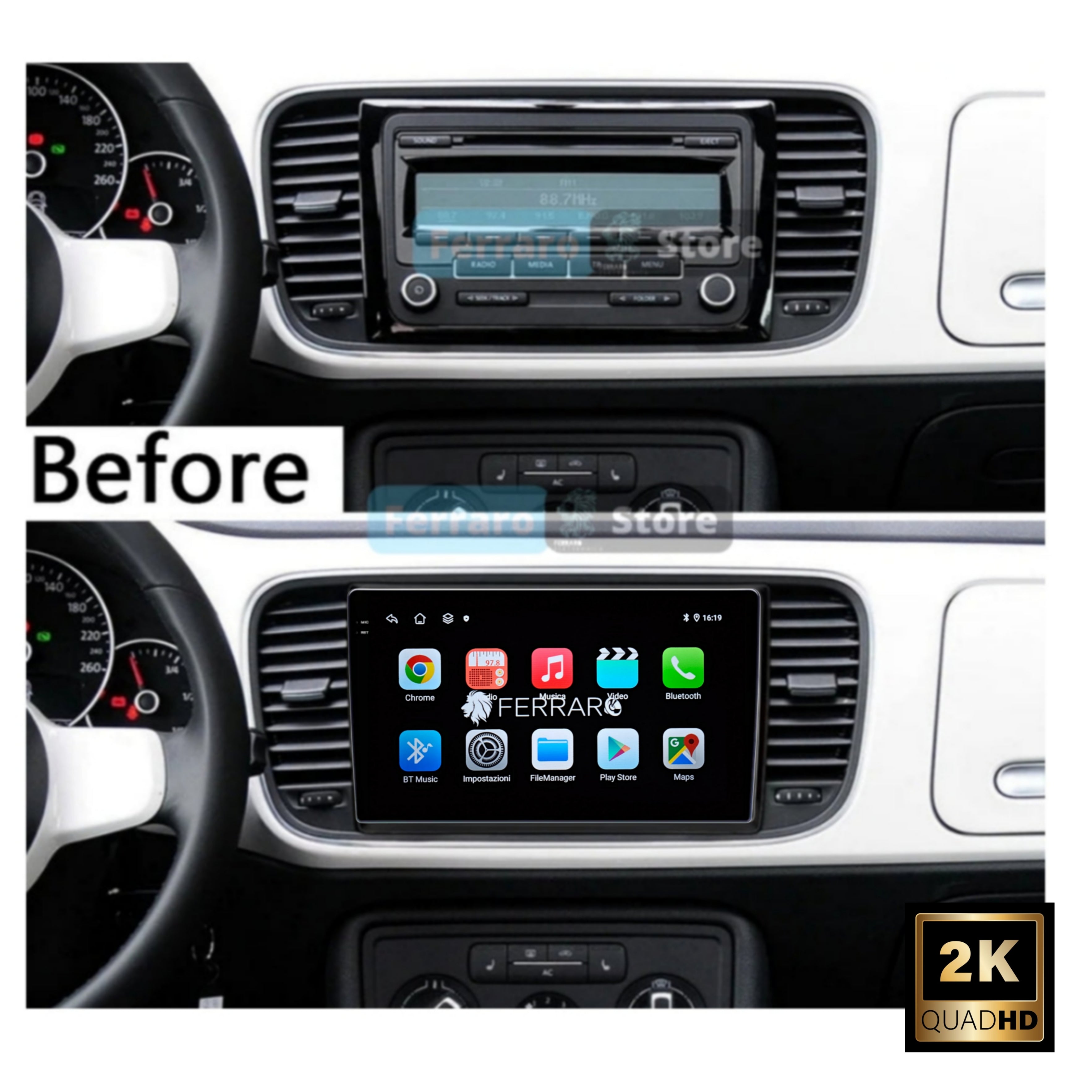 Autoradio per Volkswagen Beetle, Maggiolino 9" 2K | 2011-2019 | Android | Bluetooth | CarPlay | Android Auto | 12/256GB Ram