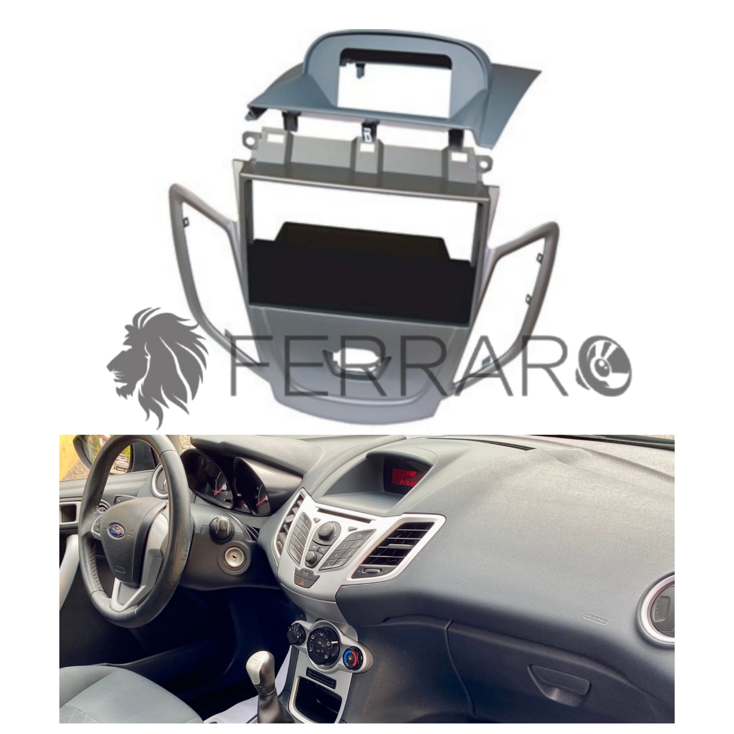Car radio panel, 1DIN, Ford Fiesta from 2009 with windshield