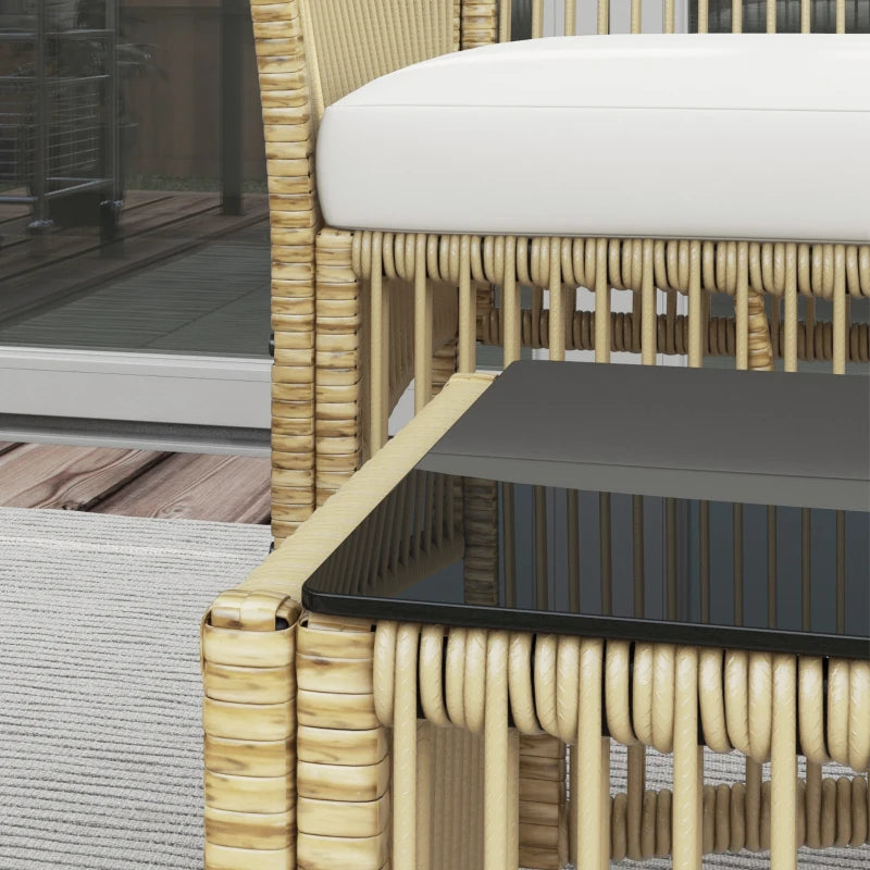 Outsunny Set da Giardino in Rattan da 4 Pezzi con 2 Poltroncine, Divano e Tavolino da Caffè, Naturale e Nero