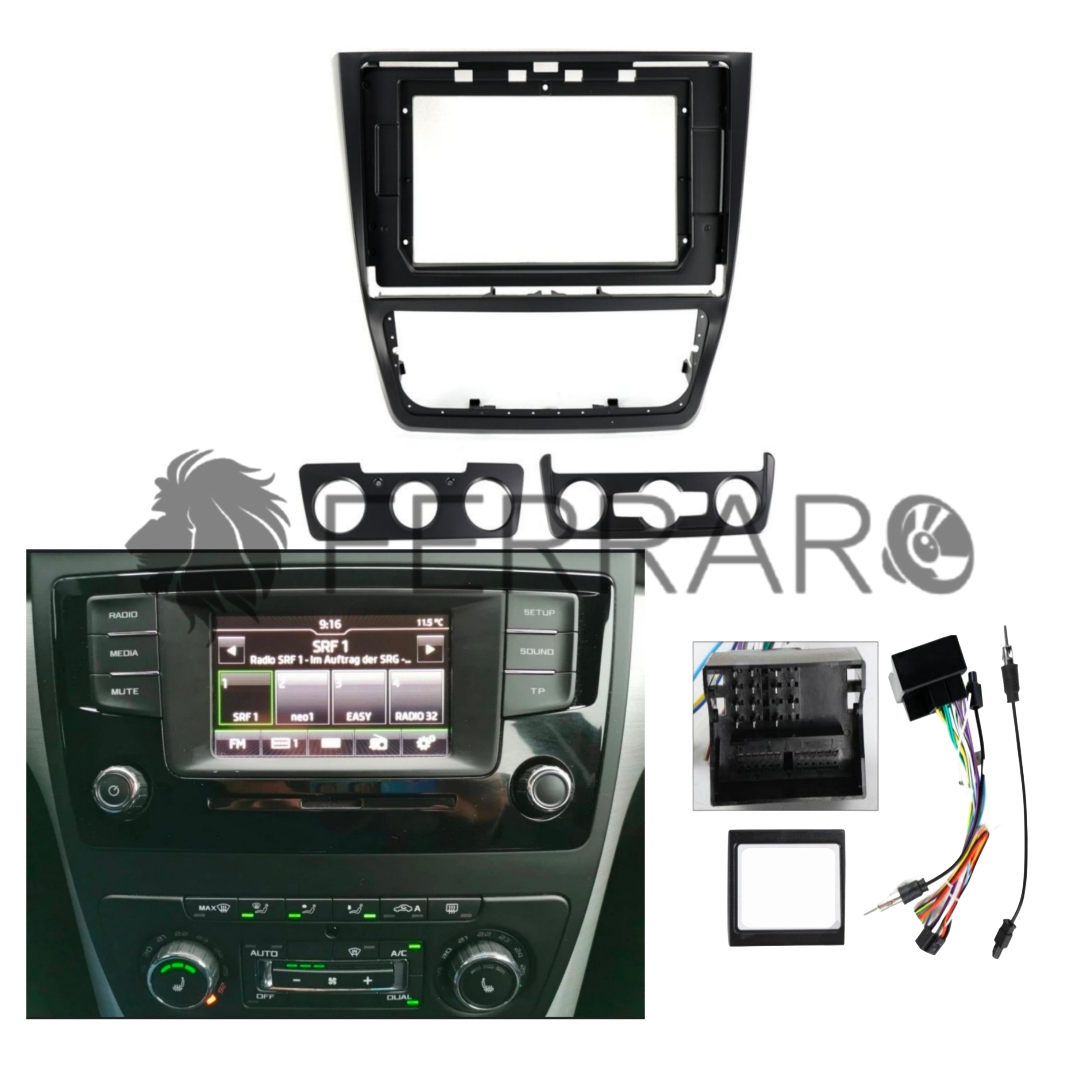 Kit Montaggio Autoradio 10.1"Pollici Skoda Yeti 5L (2009-2014) Mascherina, Cablaggio Autoradio Android