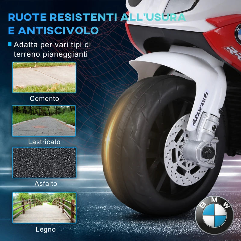 HOMCOM Moto Elettrica per Bambini Max. 20kg con Licenza BMW, Macchina Elettrica con 3 Ruote, Batteria Ricaricabile 6V, Bianco Rosso, 66x37x44cm
