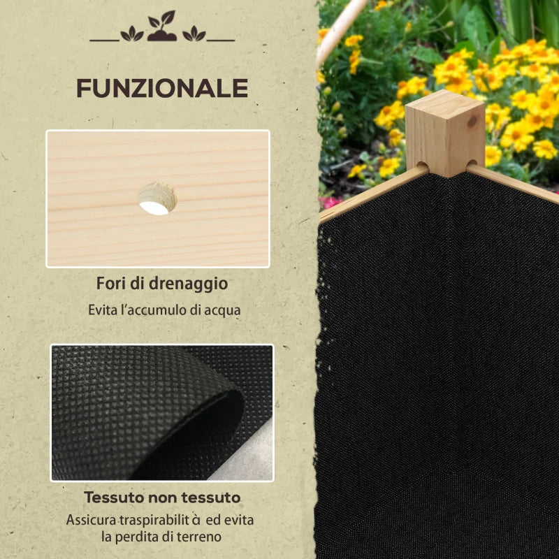Outsunny Orto Rialzato con 2 Fori di Drenaggio e Sacca in Tessuto non Tessuto, in Legno di Abete, 115x55x80 cm