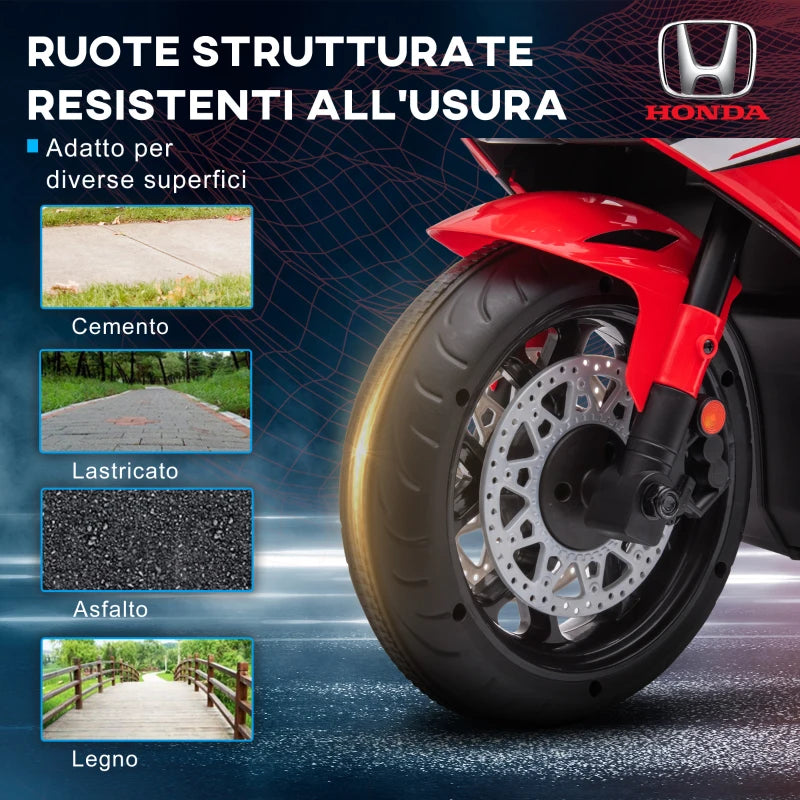 HOMCOM Moto Elettrica per Bambini con Licenza HONDA, Batteria 6V Ricaricabile, Velocità 3km/h, Rosso