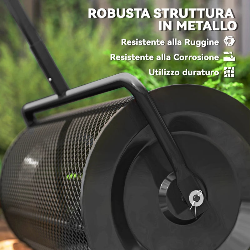 Outsunny Spandiconcime da 75L in Metallo con Manico Regolabile a T e Maniglia Imbottita, 70x40x112 cm, Nero