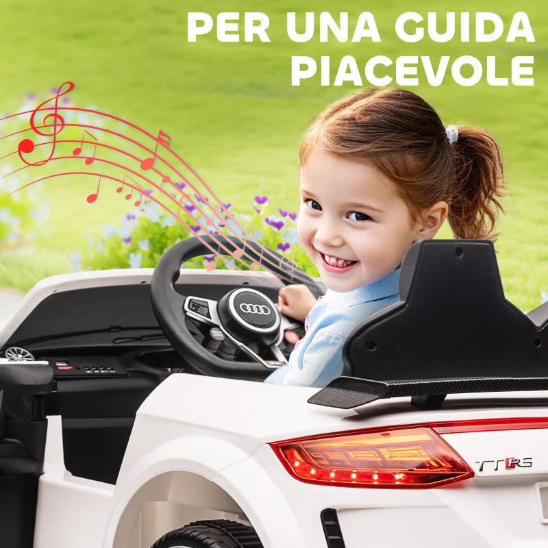 HOMCOM Macchina Elettrica per Bambini 3-5 Anni AUDI TT con Telecomando, Portiere Apribili e Fari LED, Bianco