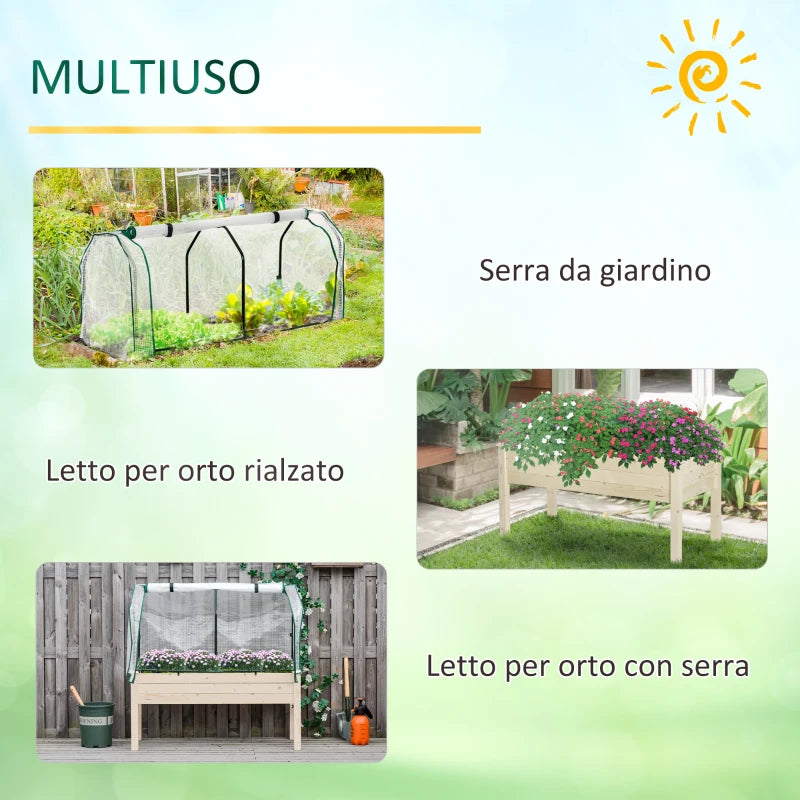 Outsunny Letto per Orto in Cassetta con Serra da Giardino, Portapiante da Esterno in Legno e PE per Fiori e Verdure, 121x55x117cm