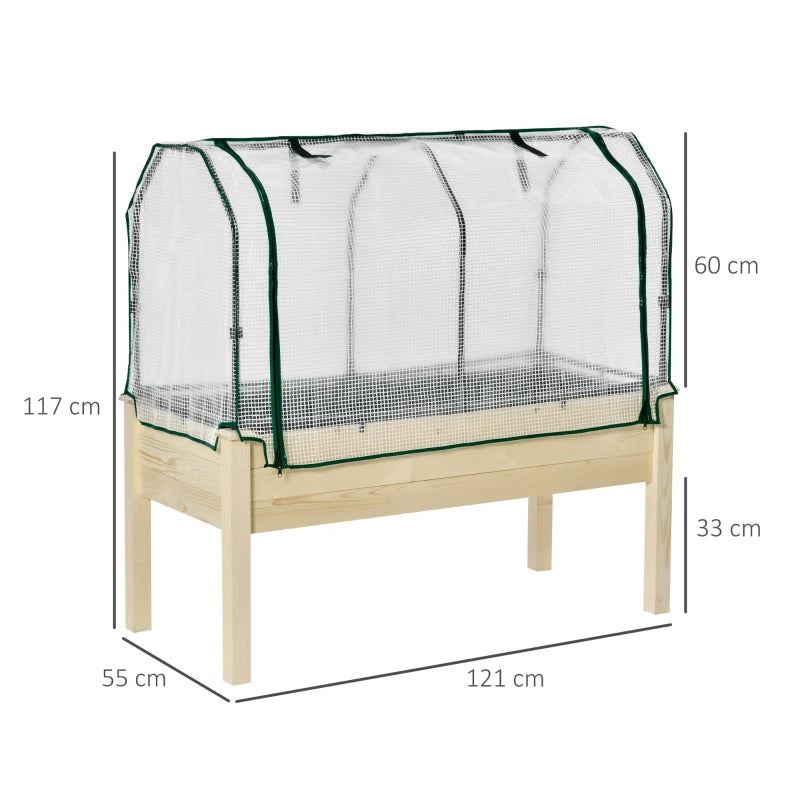 Outsunny Letto per Orto in Cassetta con Serra da Giardino, Portapiante da Esterno in Legno e PE per Fiori e Verdure, 121x55x117cm