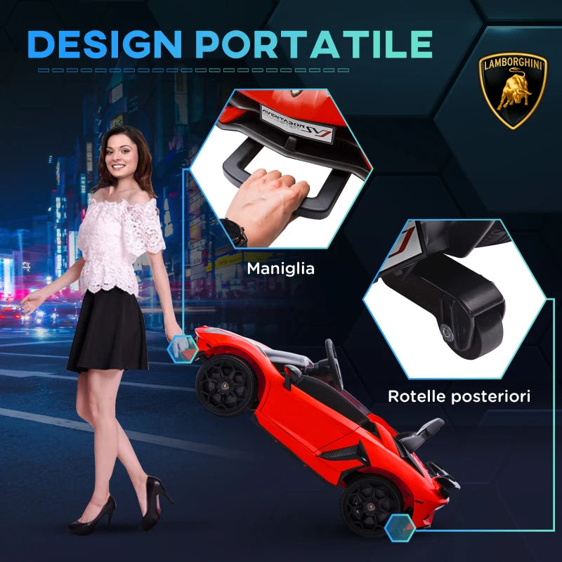 HOMCOM Macchina Elettrica per Bambini a 12V Licenza Lamborghini con Clacson e Telecomando, 107.5x63x42 cm, Rossa