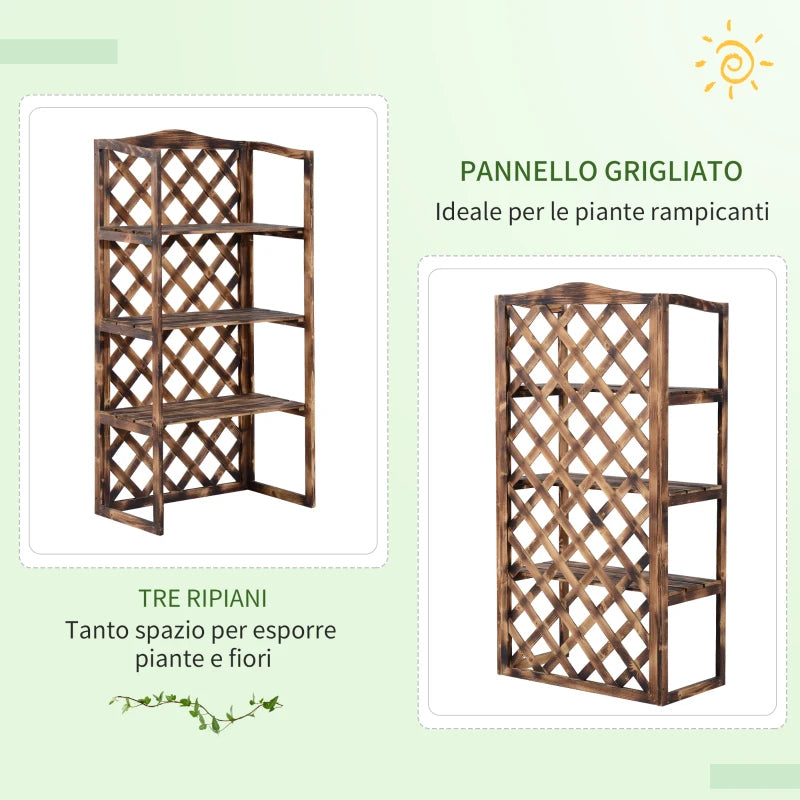 Outsunny Scaffale Porta Piante da Esterno a 3 Ripiani in Legno di Abete, Portavasi da Interno ed Esterno, Fioriera da Balcone, 80x40x148cm