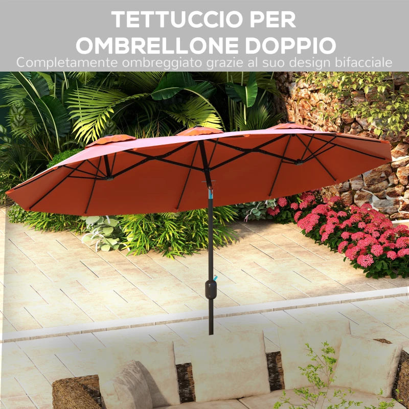 Outsunny Ombrellone da Giardino Doppio Inclinabile con Apertura a Manovella, 295x152x222cm, Rosso