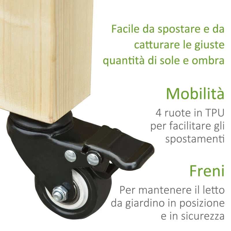 Outsunny Letto per Orto Rialzato in Legno con Rotelle e Ripiano Inferiore, 118x55x83cm, Legno Naturale