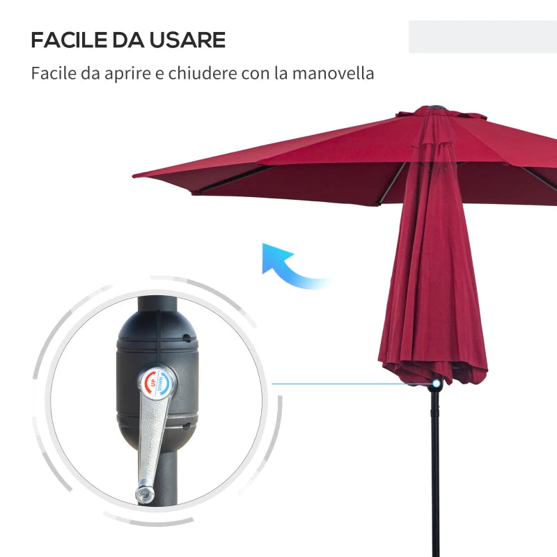 Outsunny Ombrellone da Giardino 3x2.5 m Inclinabile con Palo Smontabile, in Metallo e Poliestere Rosso Scuro