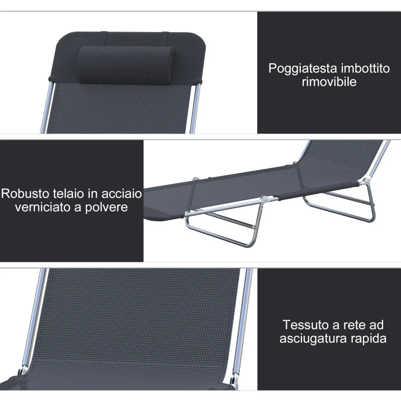 Outsunny Lettino Prendisole Pieghevole con Schienale Reclinabile e Cuscino, 182x56x24.5cm