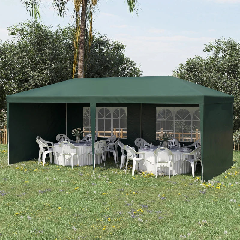 Outsunny Gazebo da Giardino 6x3 m per Eventi con Pareti Rimovibili e Finestre Trasparenti, Verde