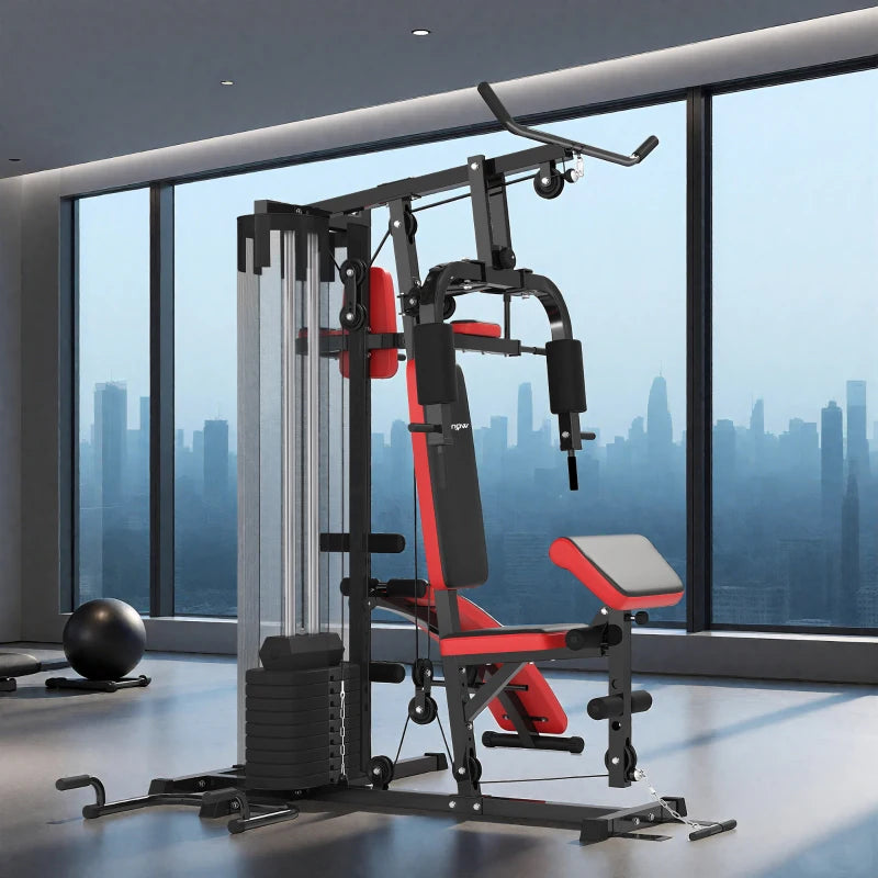 SPORTNOW Stazione Fitness Multifunzione per Allenamento del Corpo, in Acciaio e PU, 225x175x200 cm, Nero