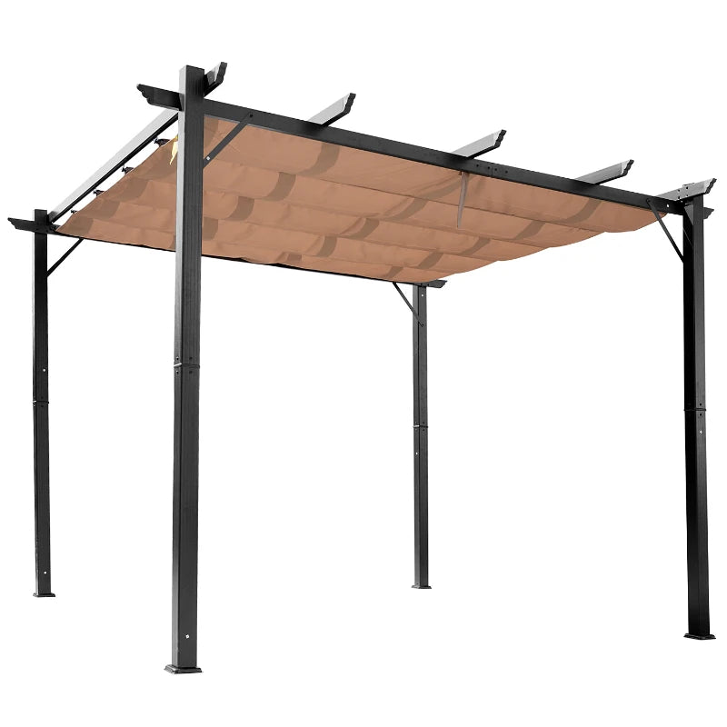 Outsunny Gazebo Pergola da Giardino 3x4m con Telo in Poliestere e Struttura in Alluminio, Grigio e Marrone