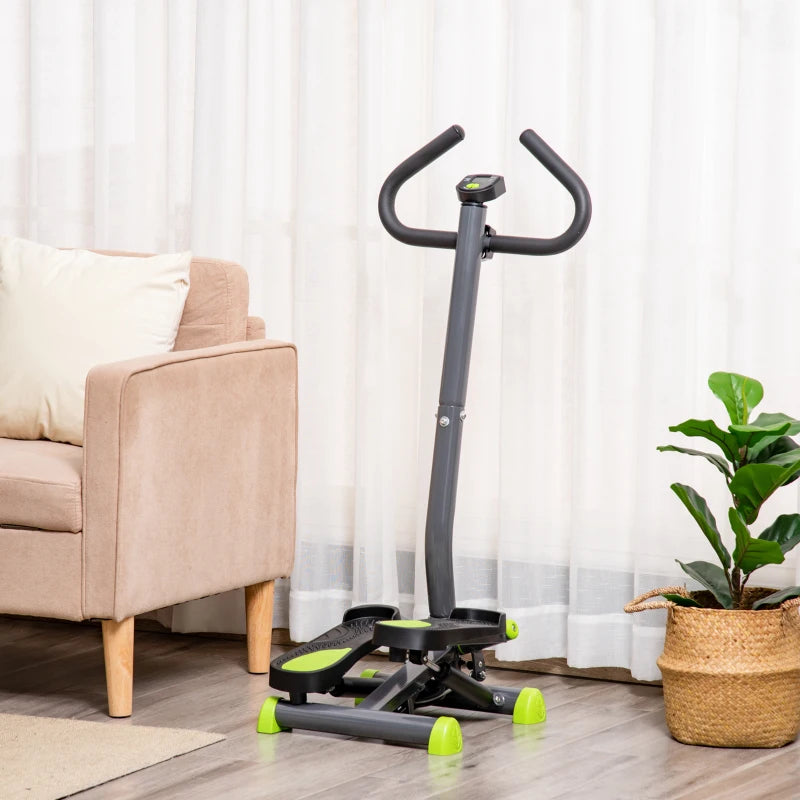 HOMCOM Stepper con Manubrio, Pedali Antiscivolo e Monitor LCD, in Acciaio e ABS, 55x44x108 cm, Nero Grigio e Verde