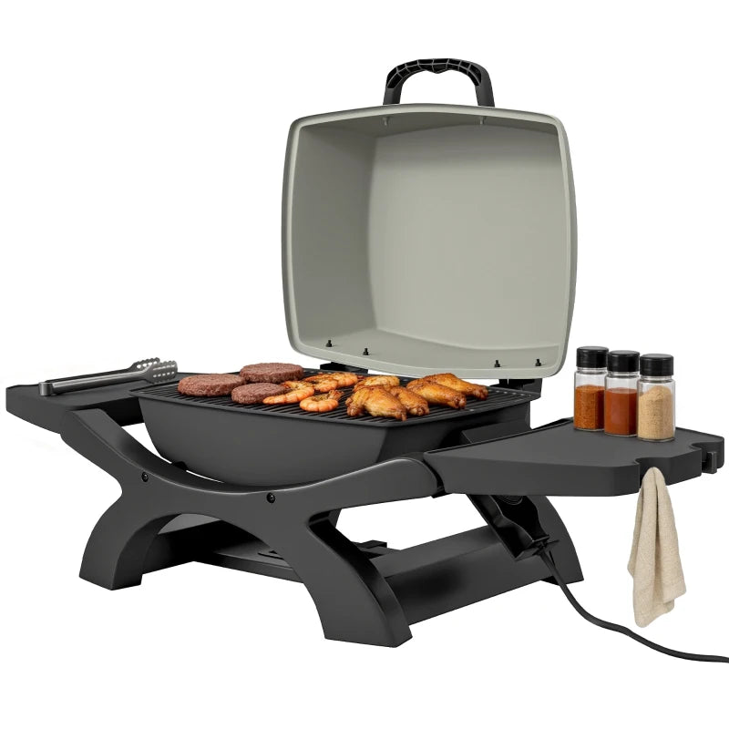 Outsunny barbecue elettrico 2300W, portatile da tavolo con ripiani laterali, colore nero.