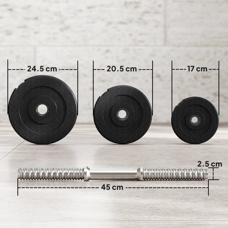 HOMCOM Set 2 Manubri Regolabili da 40 kg Totali con 12 Dischi e Impugnatura Antiscivolo, in Acciaio e Plastica, Nero