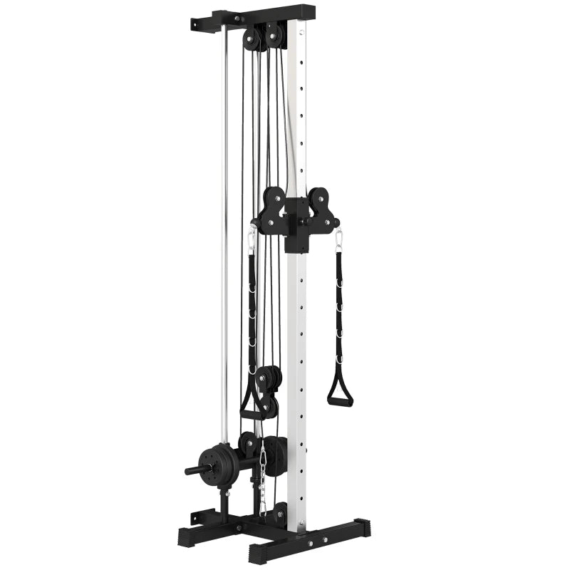 SPORTNOW Lat Machine da Parete con Pulegge Regolabili, Stazione a Cavi con Pulldown e Carico Pesi Regolabile, per Casa Palestra Multifunzione, Nero