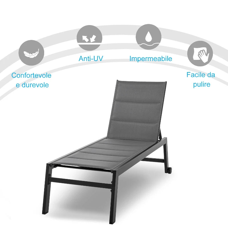 Outsunny Sdraio da Giardino Reclinabile su 5 Livelli con Rivestimento Imbottito