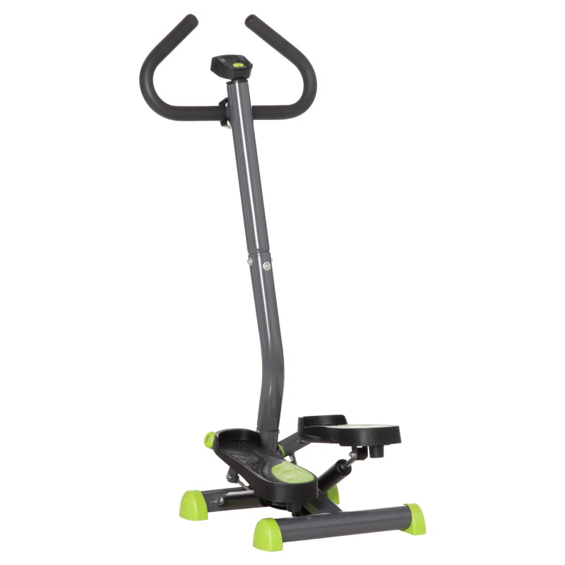 HOMCOM Stepper con Manubrio, Pedali Antiscivolo e Monitor LCD, in Acciaio e ABS, 55x44x108 cm, Nero Grigio e Verde