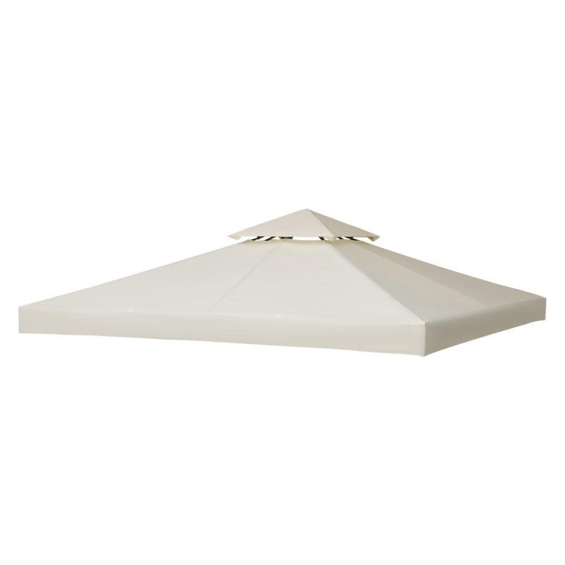 Outsunny Telo Gazebo 3x3 m a 2 Livelli in Poliestere Resistente, Copertura Gazebo 3x3 con 8 Fori di Drenaggio e Cinghie in chiusura a strappo, Crema