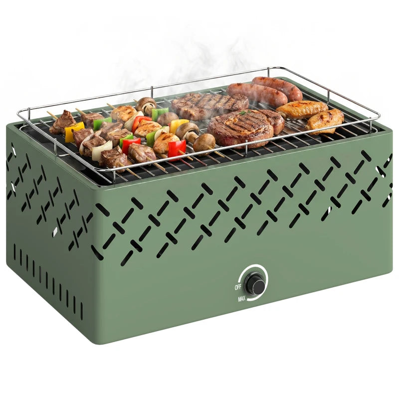Outsunny Barbecue Portatile a Carbone con Ventilatore Integrato per Esterni, Verde Chiaro