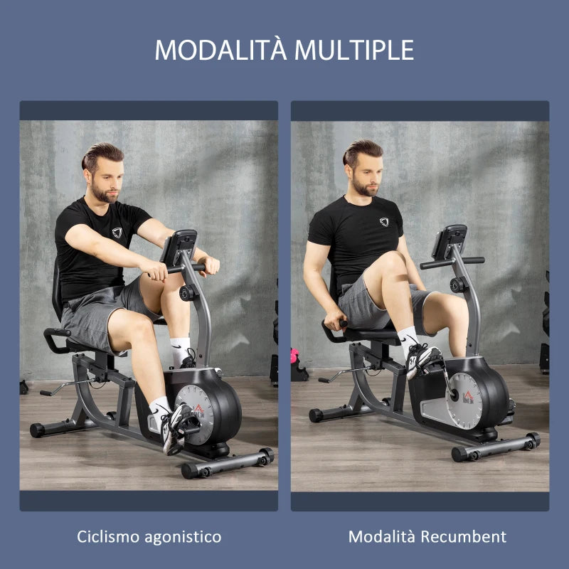 HOMCOM Cyclette Orizzontale Recumbent con 8 Livelli di Resistenza, Schermo LCD e Seduta Regolabile, 122-137x62x103 cm