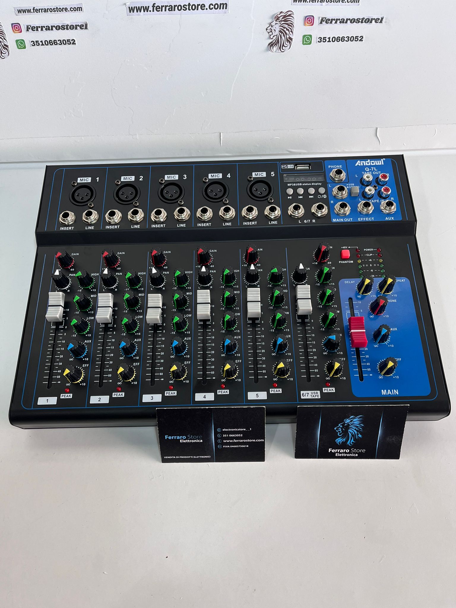 Mélangeur Bluetooth - USB etc. 7 canaux professionnels, DEUX MICROPHONES EN CADEAU !